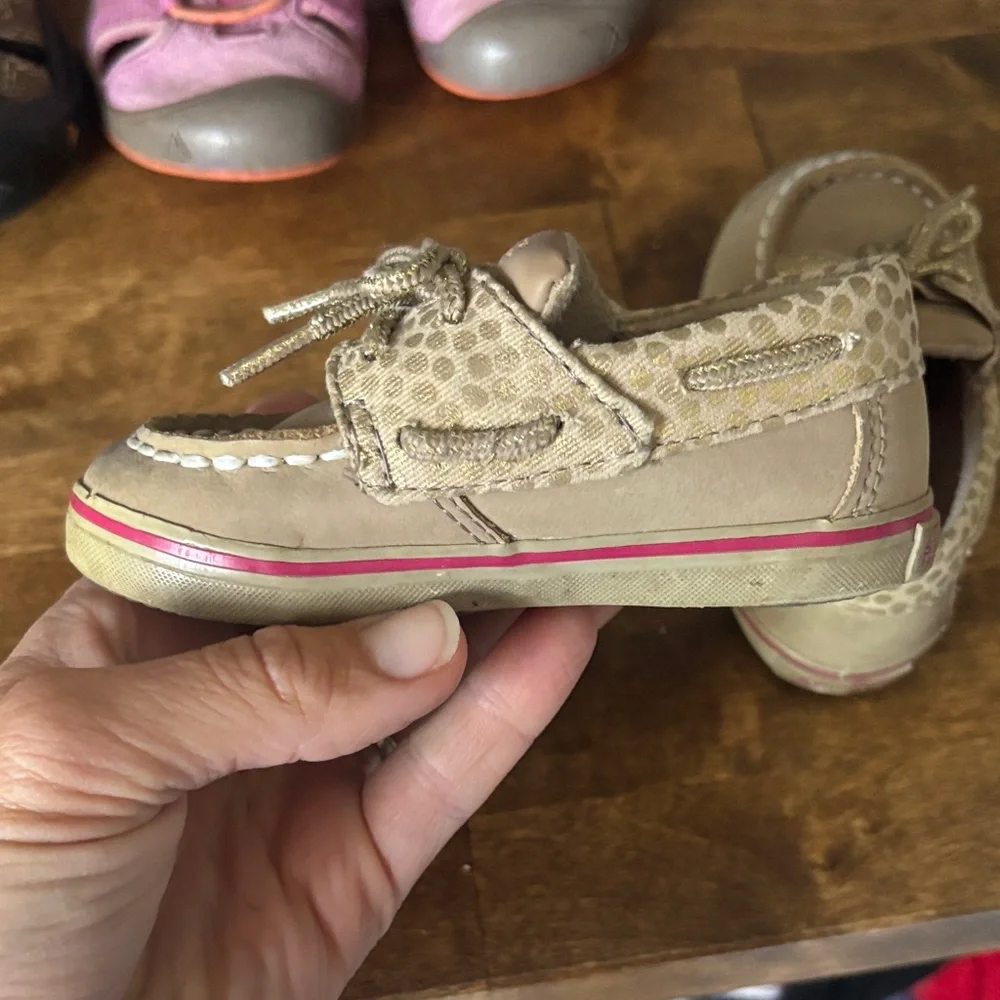 Used Sperry Kids Tan Slip-On Moccasins with Red Insole Accents